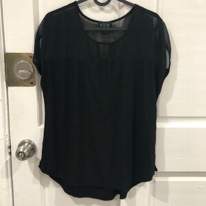 Vintage AUW Black Sheer Panel Keyhole Tee Top Blouse Medium